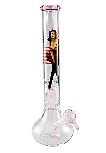 Black Leaf Bongasmus Bong 44cm | Klar/Pink | Glasbong NS 19/14 | Borosilikatglas | 6-Arm Baumperkolator, Kickloch & Lift… – Bild 3