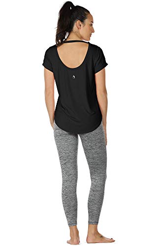 Icyzone Open Back Yoga Shirts For Women - Exercise Workout Tops, Athletic Short Sleeves, Running T-Shirts Loose Fit (Xl, Black) #TOP3