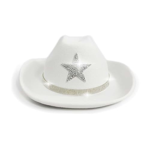 Generisch Chapeau de cowboy scintillant avec étoiles pour enfants - Pour fêtes occidentales, festivals, jeux de soleil en plein air - Pour filles et garçons (blanc,...