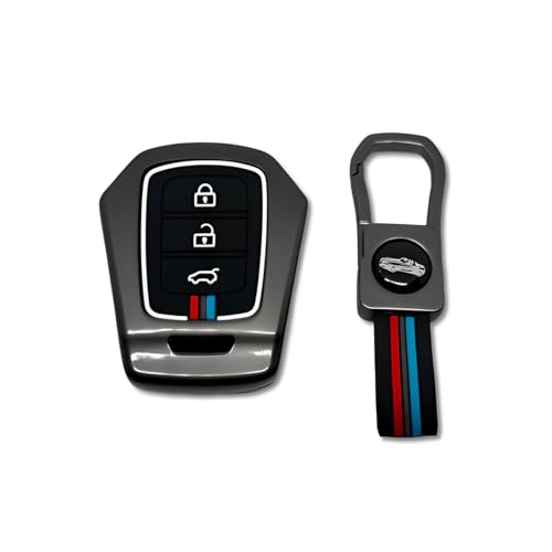 Image of BKN Luxury Metal Soft Car Key Shell with Keychain & Full Protection Key Cover Compatible with Honda City 2014+, I-VTEC, I-Dtec, Amaze, WRV, CRV, Jazz Etc (3 Button Smart Key)