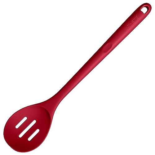 Image of U-Taste Silicone Slotted Spoon, 13.3 inch Long Large Mixing Spoon, Red