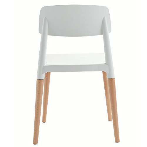 Image of Finch Fox Bella Molded ABS Plastic with Wood & American Mid-Century Styling Armless Side Dining Chairs for Home, Cafe, Restaurents, Living Room Chair in White Color (Set of 6)