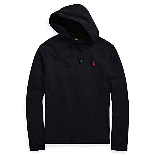 Polo Ralph Lauren Mens Jersey Knit Hoodie Tee (Large, Black (Red Pony))