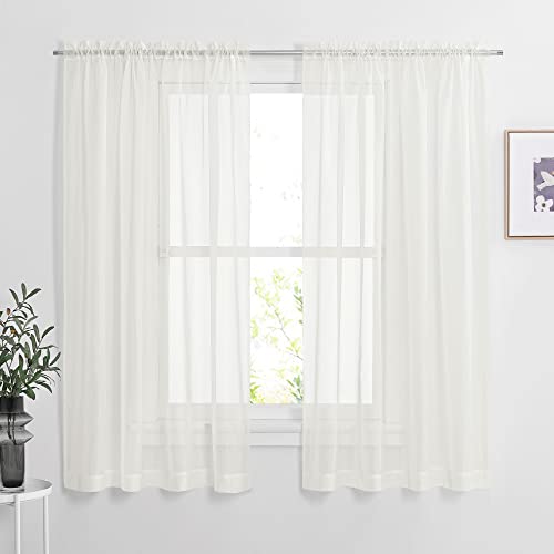 Image of NICETOWN Beige Sheer Curtains 63 inches Length for Bedroom, Rod Pocket Voile Texture Sheer Window Treatment for Living Room, 60 inch Wide Each Panel, 2 Panels