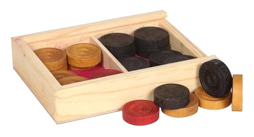 Image of Synco Professional Wooden Carrom Coins Board Game Set | 24 Carrom Board Coins in Special Case (Bulldog)