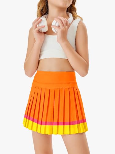 Image of Haloumoning Girls Pleated Skirts with Shorts Athletic Tennis Skorts Sport Performance Skirt with Pockets 4-14 Years