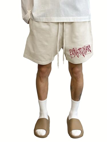 COZYEASE Men's Letter Graphic Print Drawstring Waist Shorts Casual