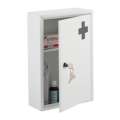Botiquín de medicamentos blanco Relaxdays de 2 compartimentos con cerradura de seguridad 2
