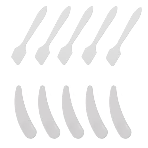 VILLCASE Lot de 10 Cuillères Cosmétiques Transparentes et Blanches en Plastique Spatules de Mélange pour Crèmes Faciales Échantillonnage et Application pour Voyage et Soins du Visage