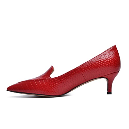 XYD Women Versatile Crocodile Style Low Kitten Heel Pumps Sexy Pointed Toe Slip On Dress Shoes for Evening Party Office2