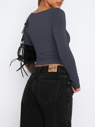 Women's Long Sleeve Going Out Crop Top Sexy Pleated Trendy Shirt Sweetheart Neck Y2K Ruched Cropped Tops3