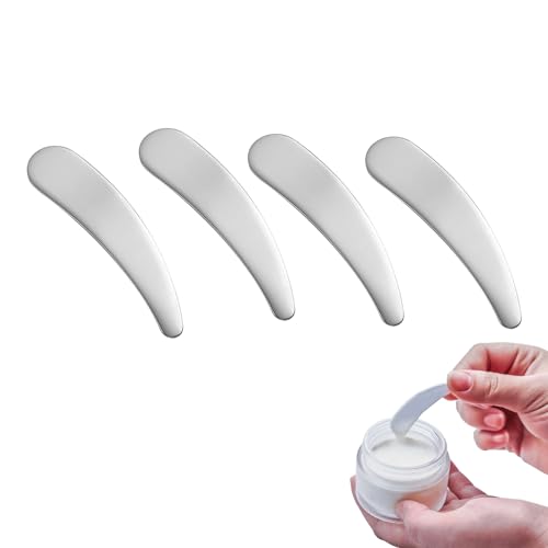 Yicoovey 4 Pieces Cosmetic Metal Spatula Makeup Curved Spatula Mini Cosmetic Spatula Makeup Applicator Beauty Spoon Suitable for Face Cream Mask Lotion Moisturizer