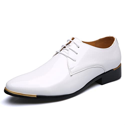 HOOENG Dress Oxford Formal Shoes for Men Lace Up White Derby Shoes PU Leather Slip Resistant Rubber Sole Block Heel Low Top Anti-Slip Business