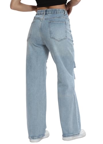 Women’s Baggy Wide Leg Distressed High Waisted Boyfriend Jeans Loose Denim Pant4