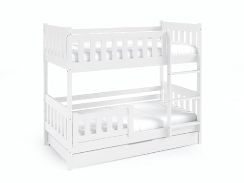 FURNLUX Lit superposé violet 80 x 160 cm, chambre à coucher, moderne, blanc, cadre en bois de pin, 168 x 86 x 141 cm, lit simple avec tiroir