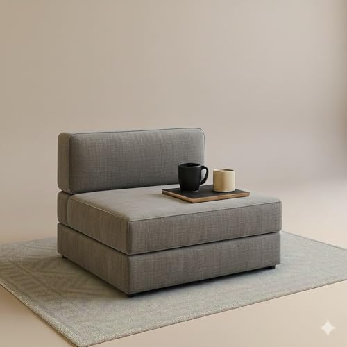 Image of PUM PUM 2-Seater Sofa Cum Bed | EPE Foam Foldable Couch with Velvet Fabric & Washable Cover | Convertible Sofa Bed for Home, Living Room & Office Guests | 3 x 6 Ft (Grey)