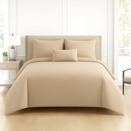 Image of DECOR2ADMIRE Cotton Bedsheet 300 Thread Count - Soft Solid Bed Sheet Set for Home, Bedroom & Hotel Use | with 2 Pillow Covers (Beige, Super King 108 inch x 108 inch)