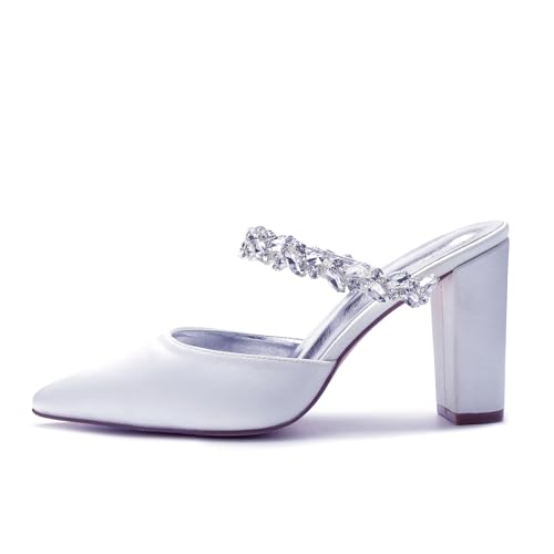 Womens Chunky High Heel Bridal Wedding Shoes with Rinestone Chains2