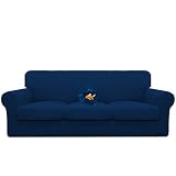 Picture of Easy-Going 100% Dual Waterproof 4 Pieces Oversized Cover Stretch Soft Couch Cover for Dogs, Sofa Slipcover for 3 Separate Cushion Couch Leakproof Furniture Protector for Kids, Pets Navy
