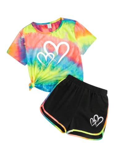 Image of Tween Girls Clothes Summer Short Sleeve T-Shirt and Shorts Set Casual Two Pieces Outfit Size 8 13
