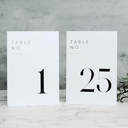 White 5x7 acrylic wedding table numbers with stands (1-25)