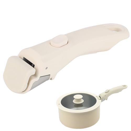 鍋 取っ手 スキレット ハンドル 取り外し可能 ワンタッチ着脱 耐熱鍋フライパン用取っ手 着脱式ハンドル 汎用交換用 安定性 取り付け簡単 鍋を傷つけない (ベージュ)