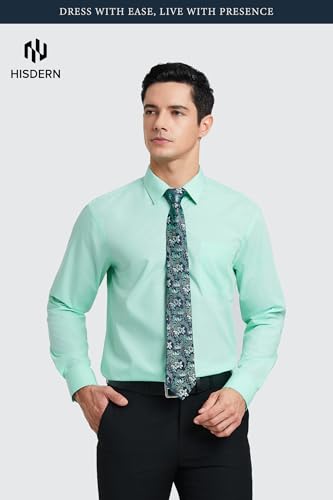 Image of HISDERN Mens Dress Shirt with Tie Pocket Square Set Classic Button Down Shirt Matching Tie Long Sleeve Shirts