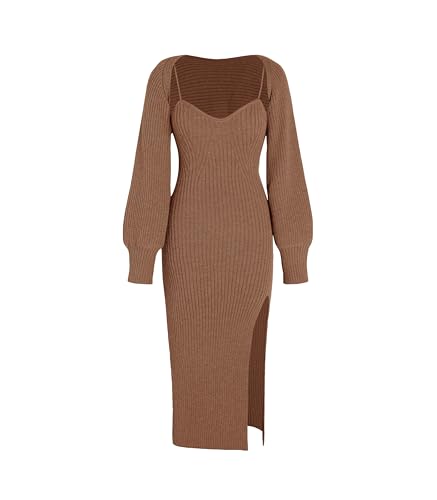 Image of CIDER 2 Piece Sweater Dresses for Women Winter Slit Long Sleeve Womens Midi Dress Pullover Bodycon Wedding Guest Outfits