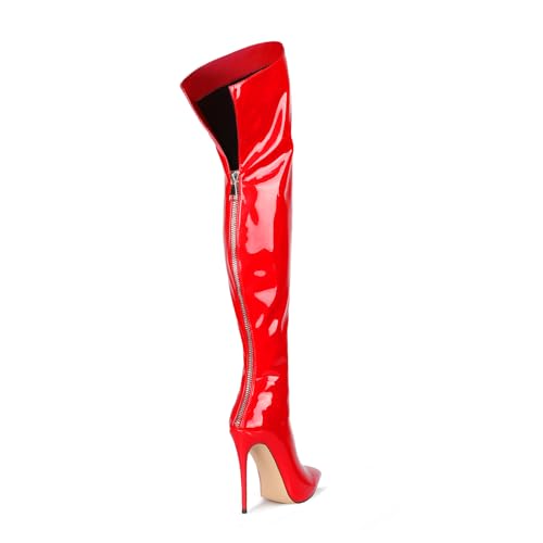 Image of Thigh high boots for women striped Back zipper Burgundy Zebra Print Over the knee Sexy gold white pointed toe Cow Print leopard Magenta stiletto heel
