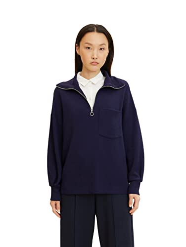 TOM TAILOR Damen Troyer Sweatshirt 1032616, 30025 - Navy Midnight Blue, XXL