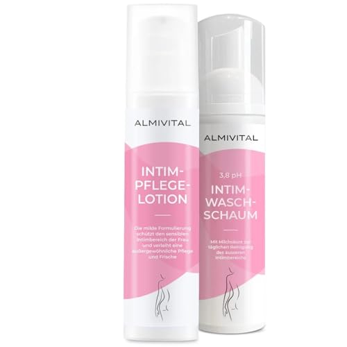 ALMIVITAL Intim-Pflege-Set für Damen - Waschlotion 200ml & Pflege-Lotion 200ml - Sanfte, Effektive Reinigung & Pflege für Empfindliche Haut – Schutz vor Geruch, Juckreiz & Hautirritationen