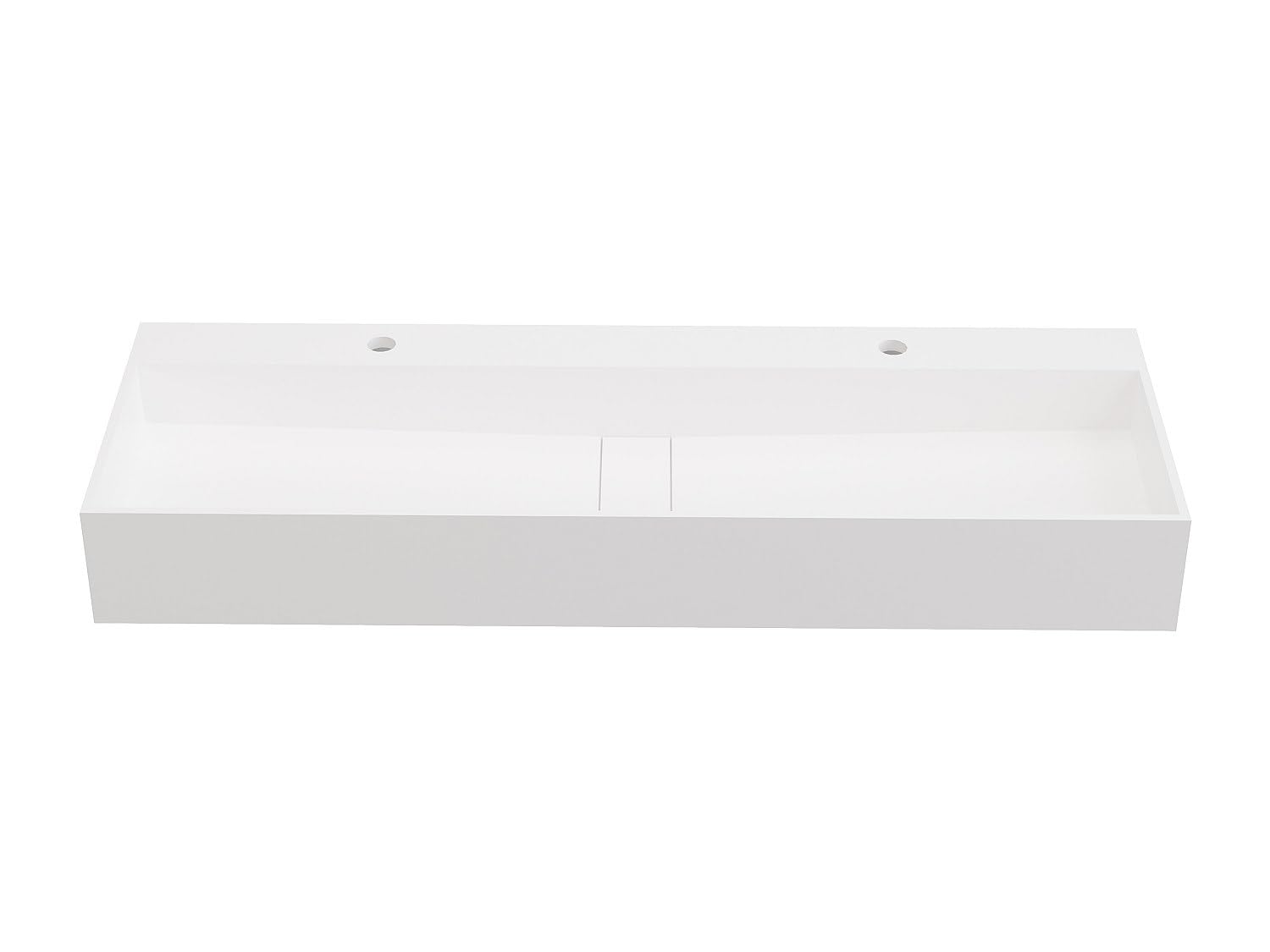 Vente-unique - Lavabo suspendido Yamdrok - L 120cm x A 40cm x H 15cm - superficie sólida - blanco
