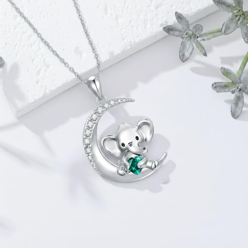 Image of PROESS Animal Birthstone Necklace 925 Sterling Silver Otter /Axolotl /Hippo /Elephant /Dachshund /Monkey /Red Panda Pendant Necklace Animal Birthstone Jewelry Gifts for Women