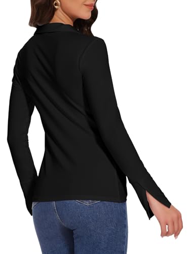 Button Shirts for Women Ruched Long Sleeve Collared Casual Dressy Tops V Neck Blouse4