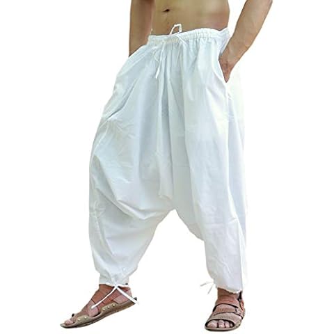 SARJANA HANDICRAFTS Men's Cotton Harem Yoga Baggy Boho Pants (as1, Alpha, one_Size, Regular, Regular, White) Cover