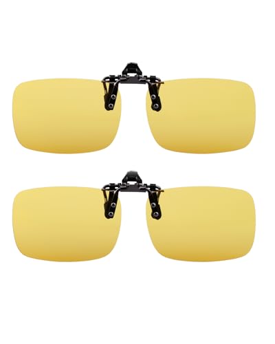 Image of Clip on Polarized Night vision Glasses Flip up Sunglasses to Wear Over prescription Glasses for night driving 2 Pack