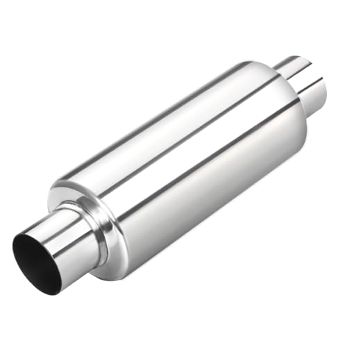 Image of LCGP 2.25 inch Inlet Universal Resonator Muffler, 2.25 inch Outlet 13.77 inch Overall Length Stainless Steel High Performance Muffler, Polished, Pass-Thru Design