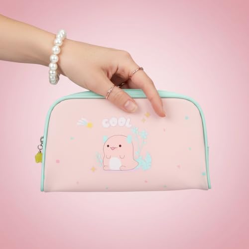Image of Miniso Axolotl Story Cosmetic Bag (Pink) - Cute Jelly PVC Travel Pouch for Makeup, Coins & Essentials
