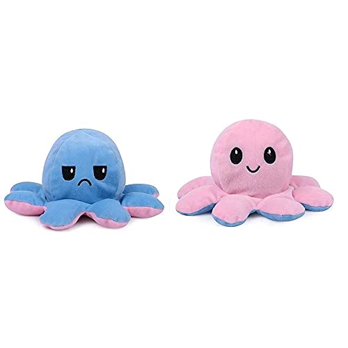Image of Reversible Octopus Soft Toys, Mood Change Double-Sided Flip Octopus Plush Toys, Cute Mini Octopus Stuffed Animals Creative Toy Gifts (Blue-Pink) (Pack of 1)