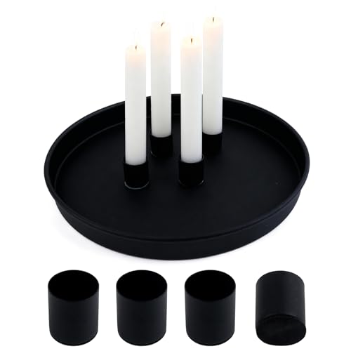 Joxessaien Magnet Kerzentablett Schwarz Ø 23 cm – Rundes Metall Deko...