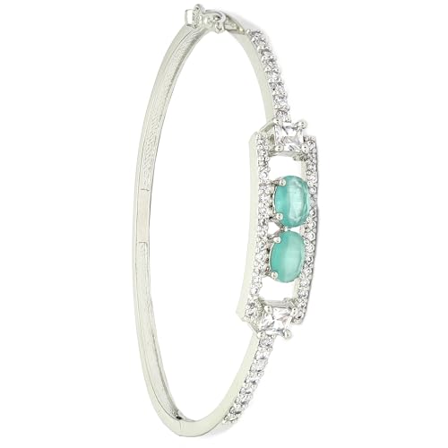 Image of ZENEME Rhodium-Plated Oval Shape American Diamond Studded Handmade Kada Bracelet For Girls and Women