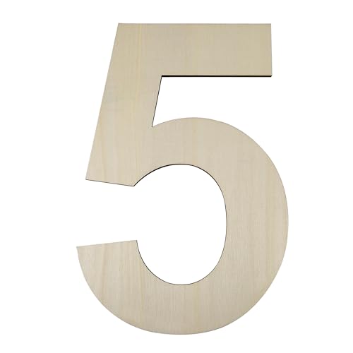 HILAZA 12 Inch Large Wooden Number 5, 1/4 Inch Thick Unfinished Blank Wood Number Slice Sign Board for Wall Decor, Craft, DIY Project, Birthday Wedding Party Decoration