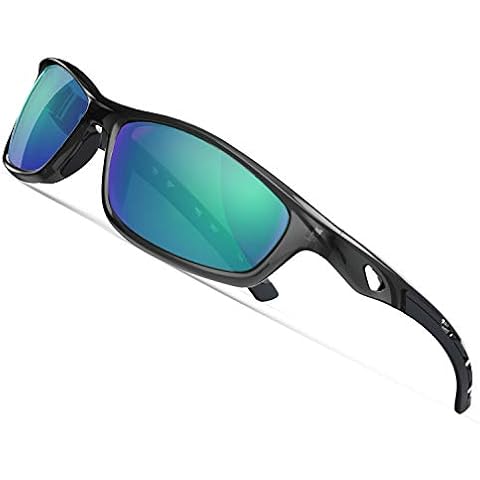 TOREGE Polarized Sports Sunglasses for Men Women Cycling Running Driving Fishing Golf Baseball Glasses EMS-TR90 Frame TR08(Transparent Gray&Black&Green lens) Cover