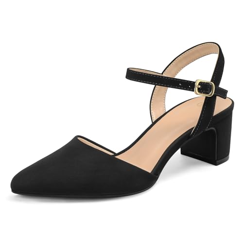 mysoft Women's Pumps 2 Inch Chunky Block Heel Pointed Toe Ankle Strap Slingback Wedding Party Dress Shoes