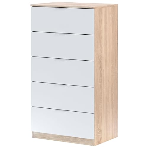 Cómoda LUK Habitación Dormitorio Auxiliar Color Blanco Y Roble Sinfonier Estilo Moderno 110x60x40...