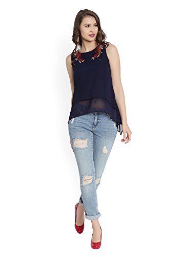 Image of RARE Women Navy Solid Styled Back Top (EP1670)