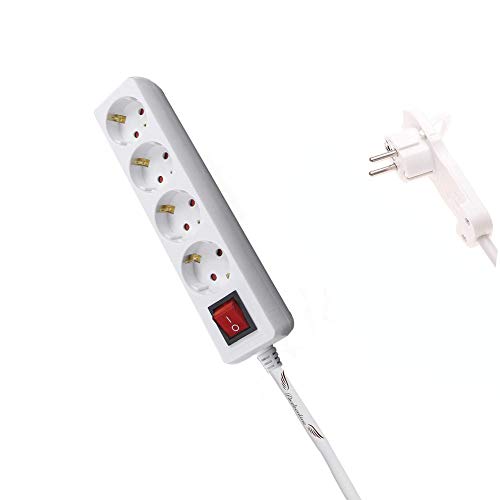 Acobonline Enchufe múltiple con interruptor,Alargador Regleta para 4 Enchufes Interruptor de Encendido y Apagado, para Enchufes Europeos, Certificado CE, Para uso interno Blanco (Longitud 3M)