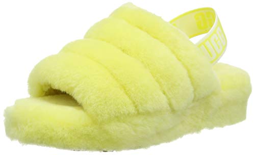 UGG Womens Fluff Yeah Slide Neon Yellow Slipper - 8