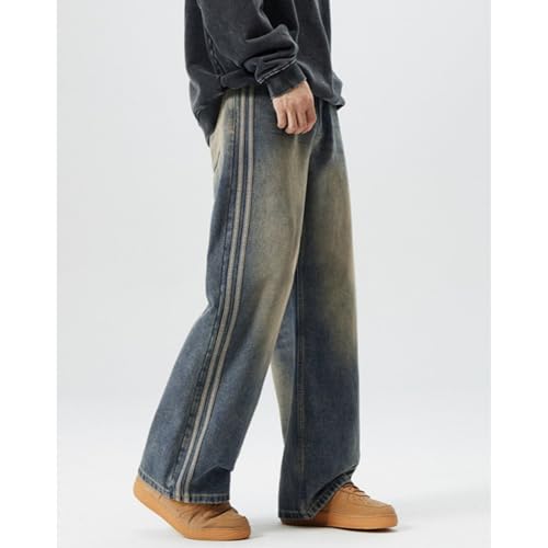 Men's Spring Vintage Wide Leg Denim Pants Side Striped Splicing Y2k Hip Hop Jeans4