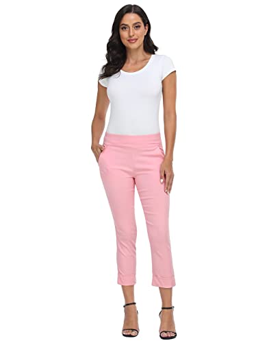 Image of HDE Pull On Capri Pant for Women w /Pockets Elastic Waist Cropped Work Pant
